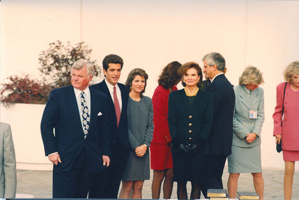 A Gathering of the Clan: There were Kennedys galore at the Kennedy Library on this day in the 1990s: From left, the senator, his late newphew JFK Jr., his niece Caroline, the late Jacqueline Onassis Kennedy, Jean Kennedy Smith, and the late Eunince Kennedy Shriver